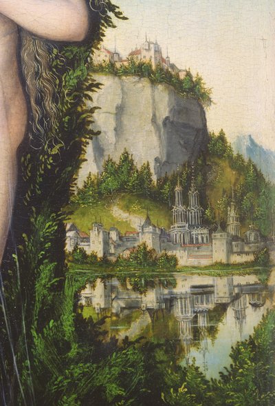 Venus staand in een landschap (detail) door Lucas Cranach the Elder